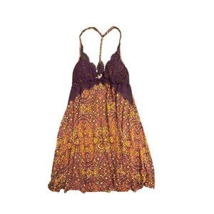 Victoria's Secret Paisley Lace Chemise Small Nightgown Purple Orange Boho Chic